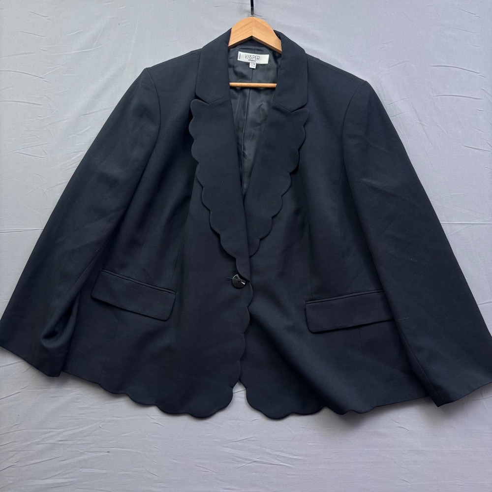 Kasper Separates Black Scalloped Lapel Blazer Jacket Plus Size 24W